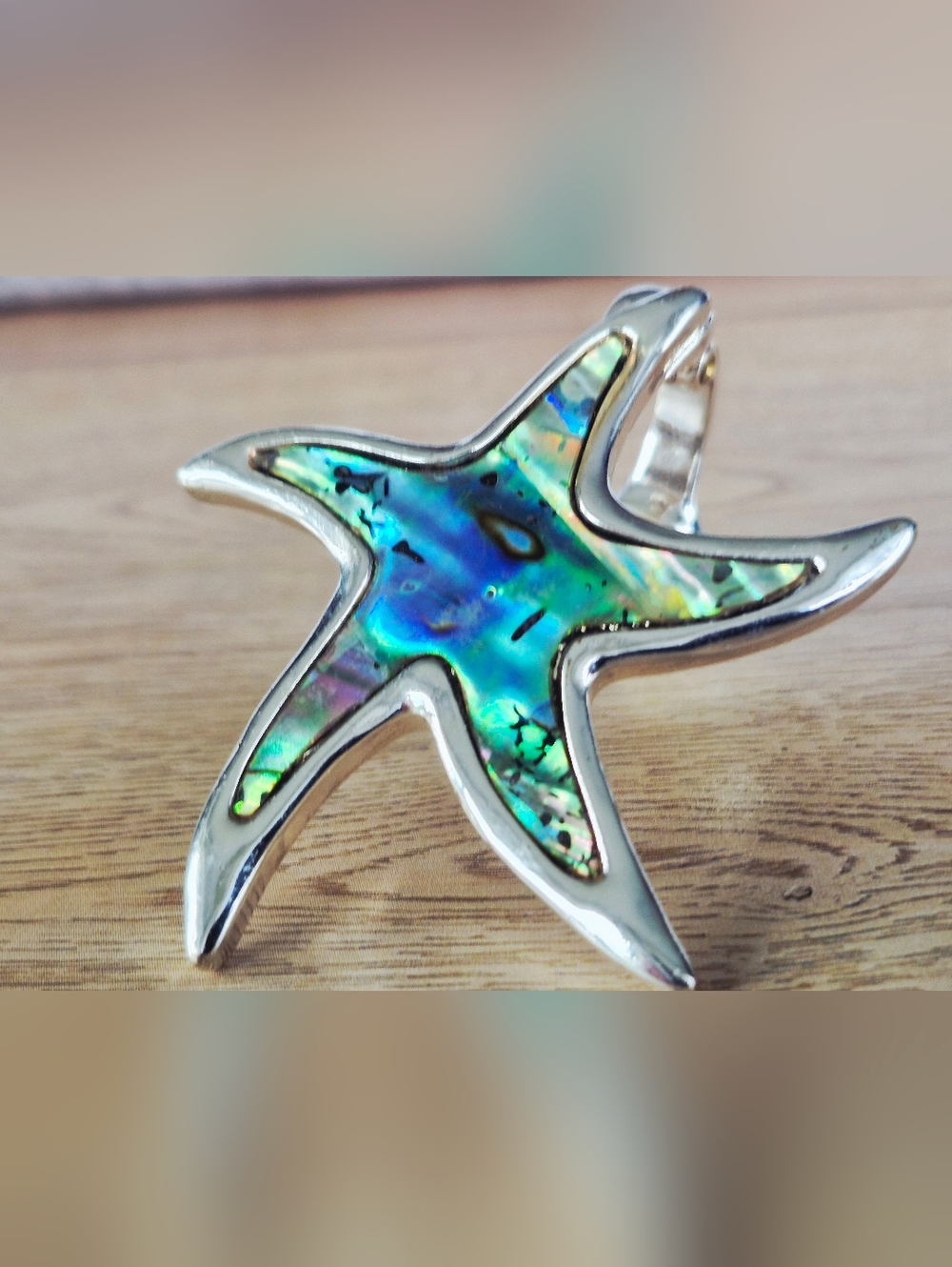 Silver Starfish Abalone Inlay  Accent - Blue-Green Pendant - Picture 2 of 5